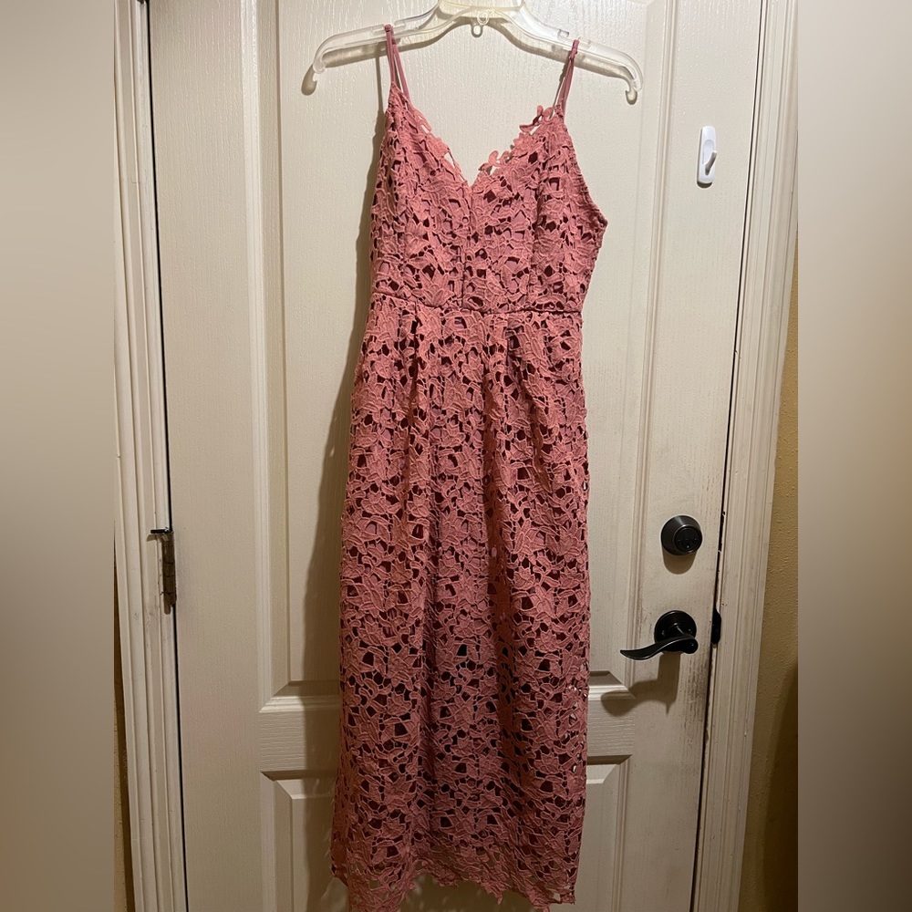 Pink Floral Dress, size Medium. Waist about 26-27 inches, about 47 inches length